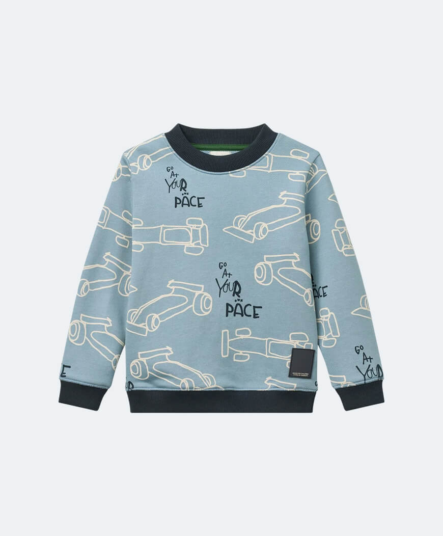 Printed sweatshirt race cars beach blue