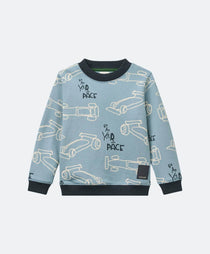 Printed sweatshirt race cars beach blue